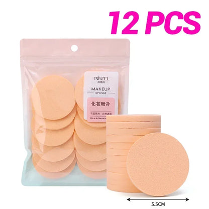 Set of 12-120 round sponge powder puffs by Blushimmer for wet and dry use, ideal for applying BB cream, foundation, and cosmetics.