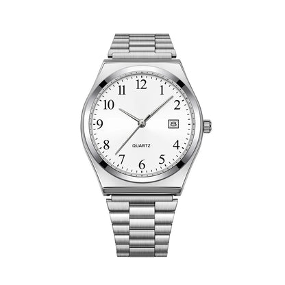 Lucky Fox minimalist stainless steel wristwatch with black dial, sleek design, and precise timekeeping.