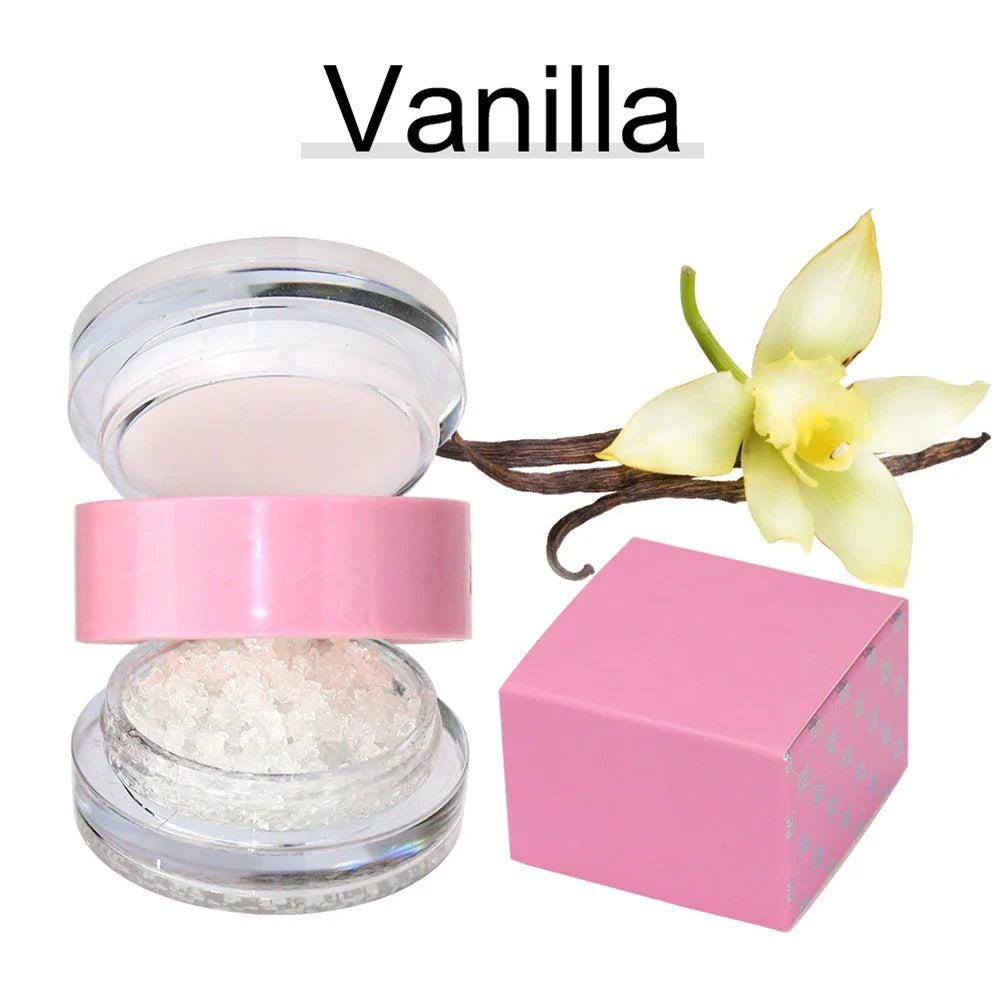 Blushimmer vegan fruit lip scrub and moisturizing lipstick with sugar exfoliant and custom logo, in a sleek tube.