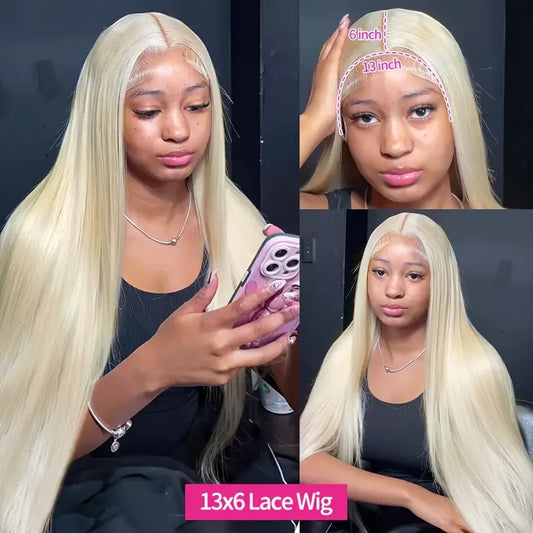 40-inch straight blonde human hair lace front wig with 13x6 transparent lace, pre-plucked, Selvanelle blonde 613 wig on a mannequin head
