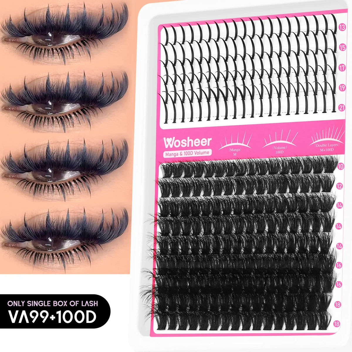 Blushimmer WOSHEER Lash Clusters Kit with spiky eyelash extensions and volume individual lash clusters for DIY lash styling.