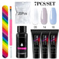 Blushimmer poly nail gel full set with 6W LED lamp, nail tips, 3D design tools, and manicure extension kit for beginners.