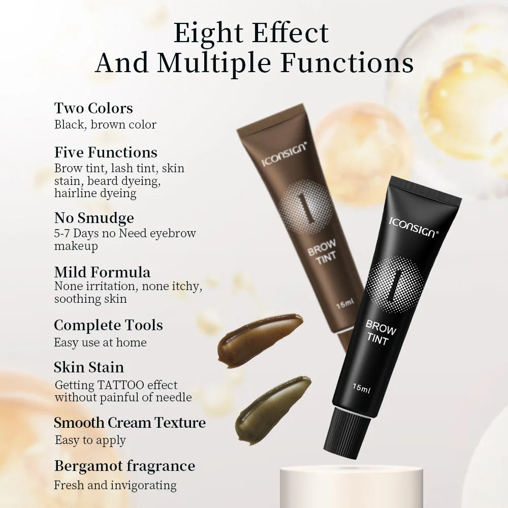 Blushimmer waterproof eyelash and eyebrow tint kit with permanent dye cream, showing the tinting products and applicator brush.