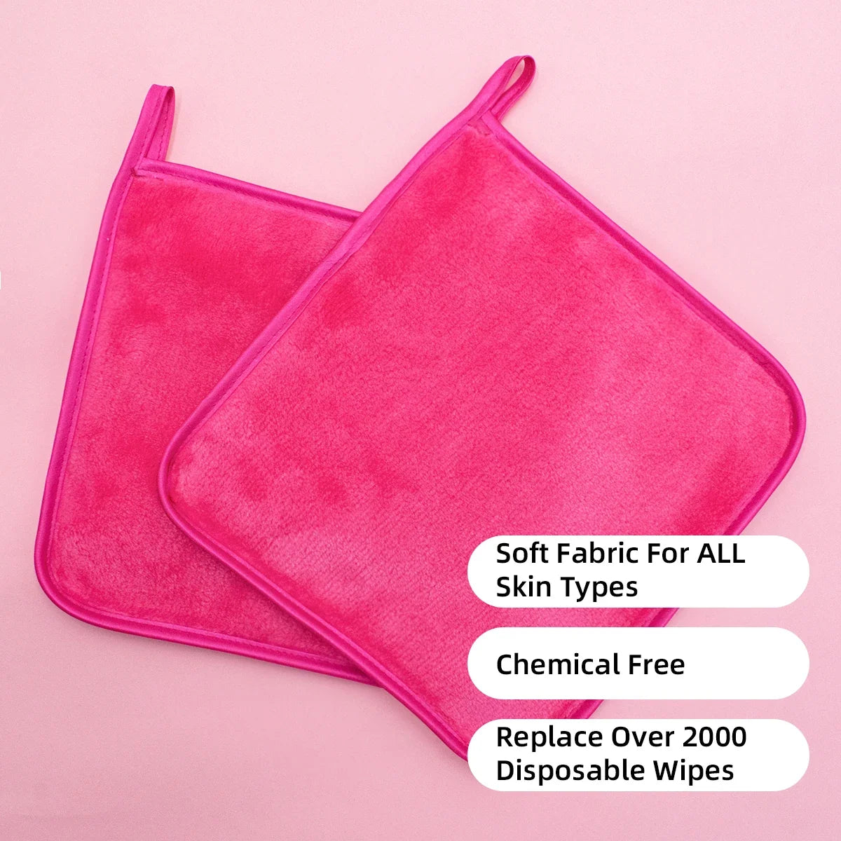 Two reusable Blushimmer microfiber makeup remover pads for facial cleaning and skincare, soft and eco-friendly face cleaning wipes.