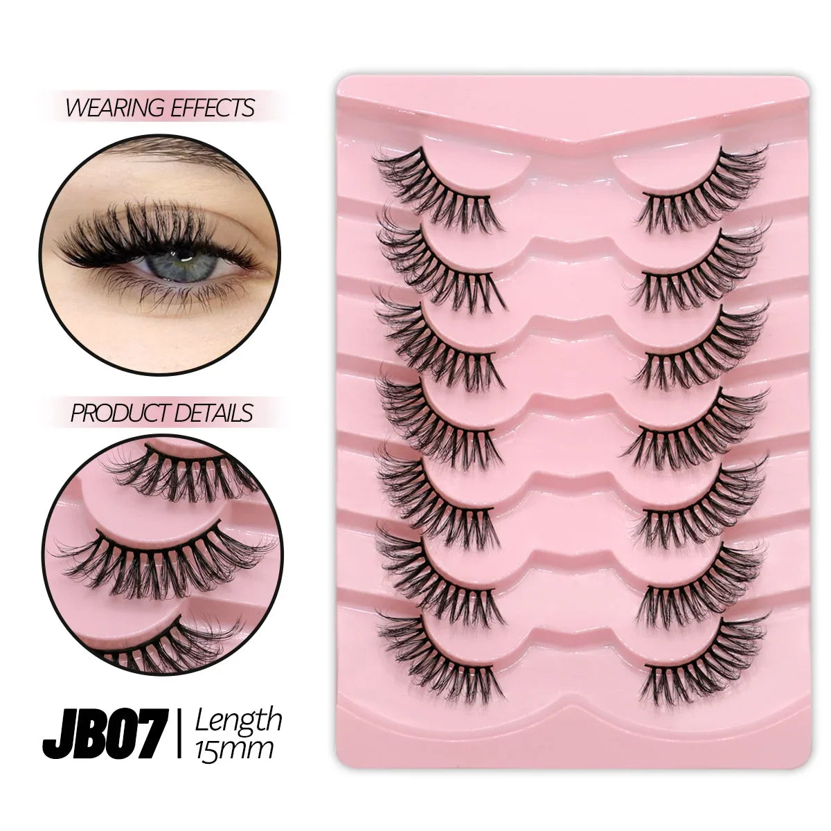 Blushimmer GROINNEYA half lashes with soft natural clear band, wispy faux mink for a natural eyelash extension look.