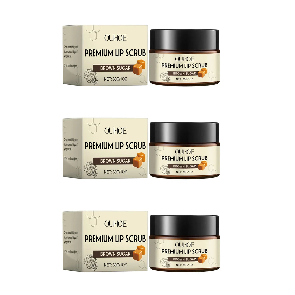 Blushimmer Brown Sugar Lip Scrub with exfoliating texture, moisturizing and nourishing for dry, chapped lips, 30g container.
