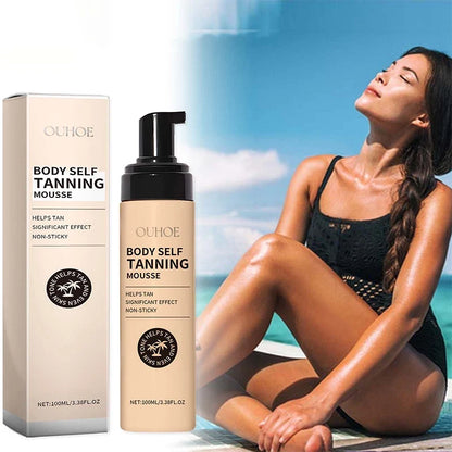 Blushimmer Summer Tanning Body Mousse in 100ml, moisturizing wheat skin cream for natural bronze glow without UV damage