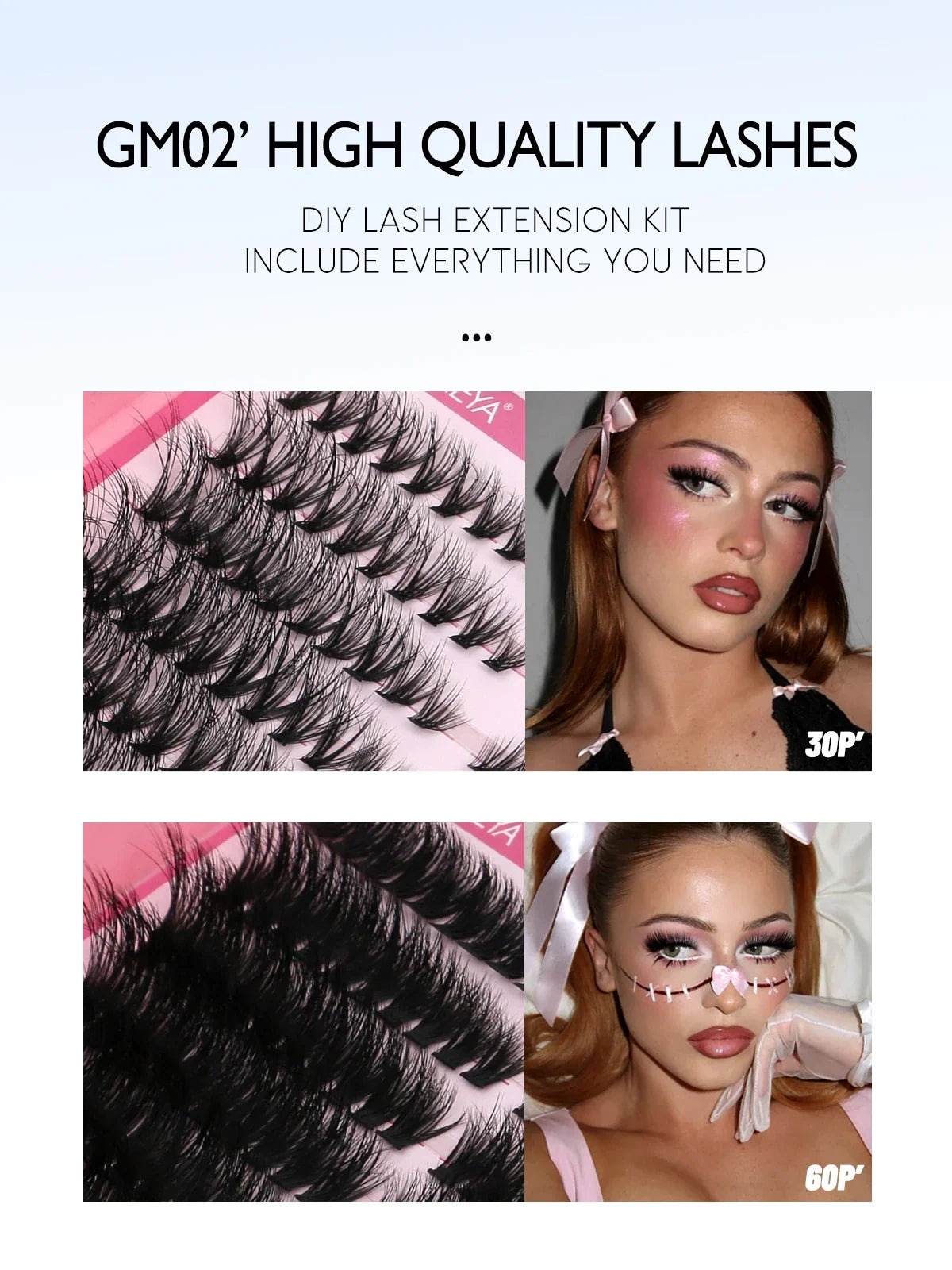 GROINNEYA Lash Clusters Kit Cat Lashes 640 Pcs with Lash Bond & Seal Cluster Eyelash Extensions Eyelash Clusters Kit DIY at Home