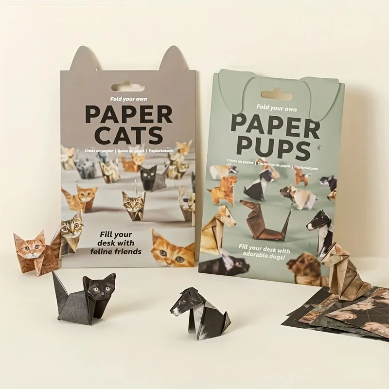 Paper Cats Origami Kit - Fold Your Own Cute pet, Perfect Gift for Cat Lovers, Handmade Paper Crafts, Ideal for Home Decor