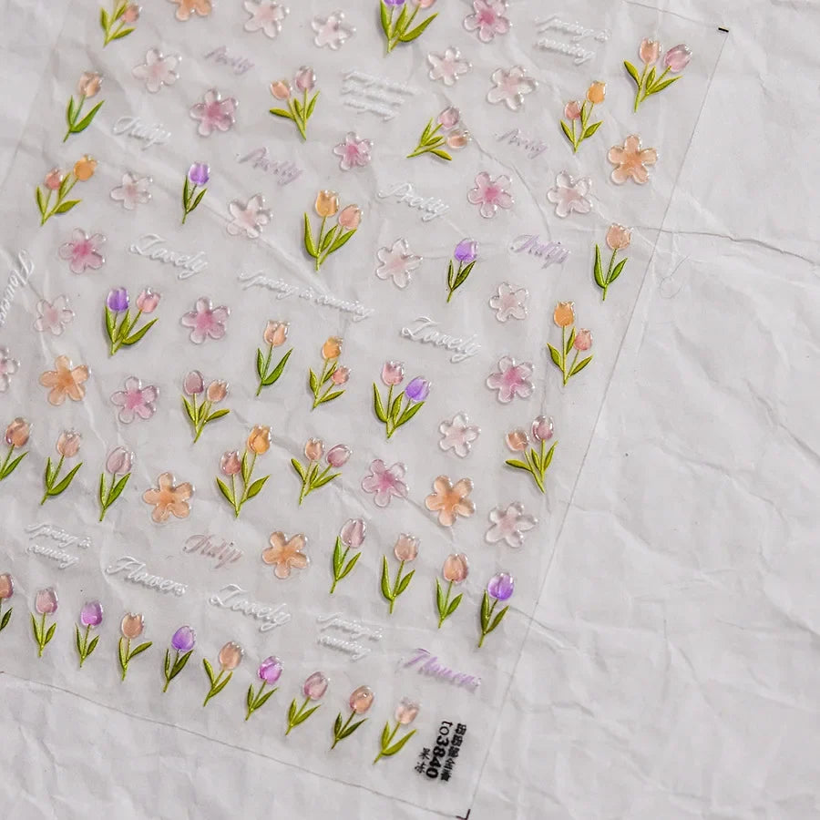 Blushimmer Dream Flower window shell nail art stickers with Japanese floral design for self-adhesive press-on nails decoration.