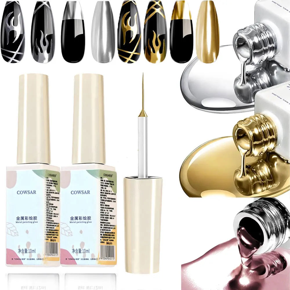 Blushimmer metallic nail gel in silver and gold for 5D mirror chrome effect, UV/LED soak-off gel for nail art and designs