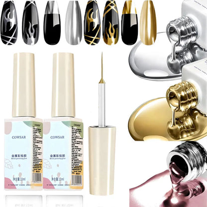 Blushimmer metallic nail gel in silver and gold for 5D mirror chrome effect, UV/LED soak-off gel for nail art and designs