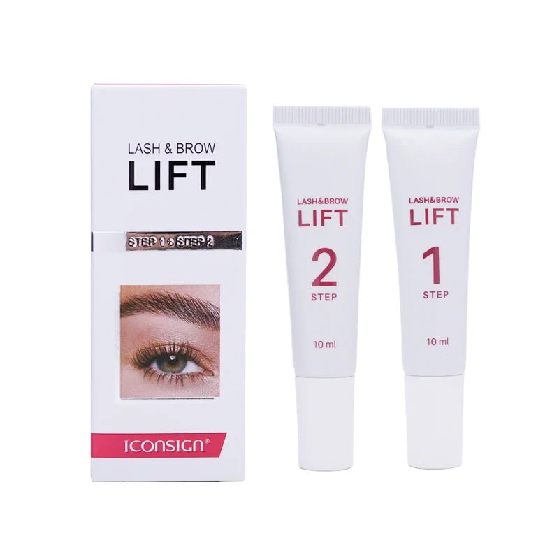Blushimmer 2-pack 10ml lash lift and brow lamination kit with lotions and tools for eyelash lifting and brow setting.