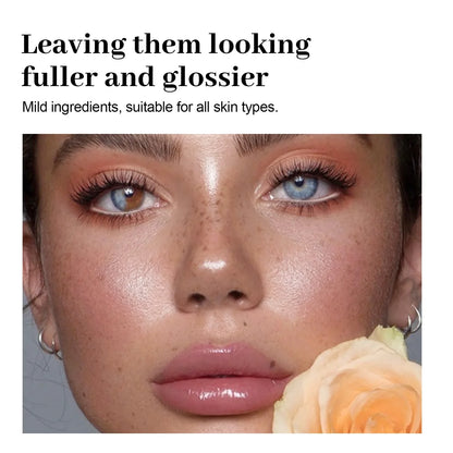 Blushimmer exfoliating lip mask for dry, cracked lips with moisturizing, brightening, and skin-repair properties, displaying a glossy application.