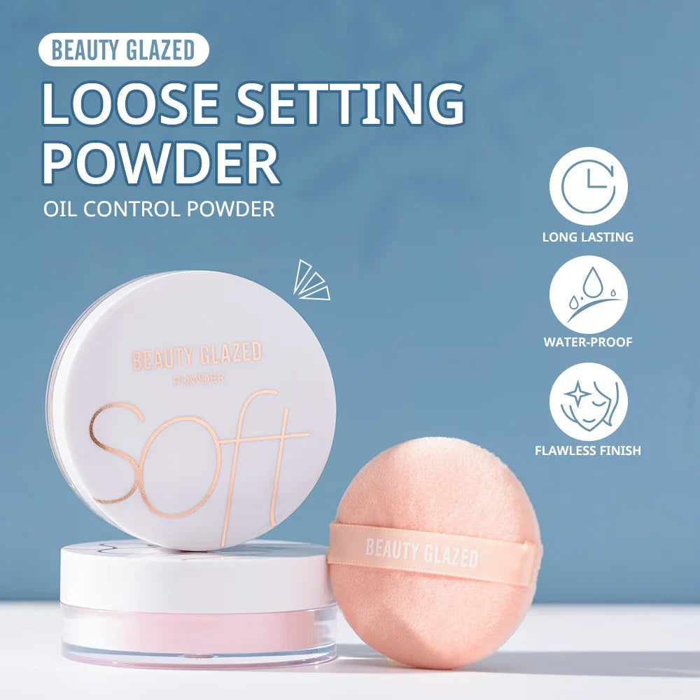 Beauty Glazed Blushimmer 4-color matte loose powder concealer with banana shade, waterproof, long-lasting for natural makeup finish.