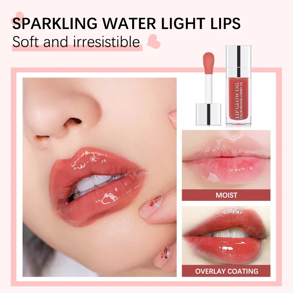 Blushimmer Crystal Jelly Moisturizing Lip Oil with tinted, plumping gloss and glossy finish on lips.