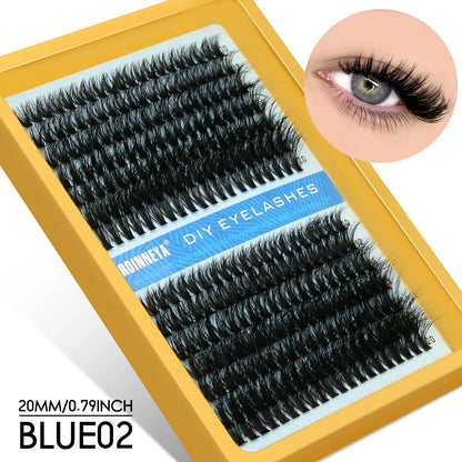 Blushimmer GROINNEYA fluffy thick DIY eyelash clusters with D/DD curl, wispy style, for false eyelash extension application.
