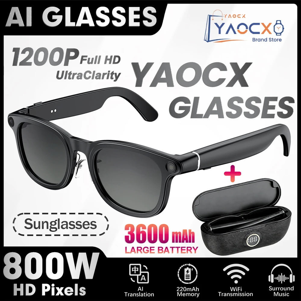 2026 New Smart Glasses+3600mAh Charging Case 800W HD Camera EIS Anti-shake Shooting AI Voice Assistant Fashionable Smart Glasses