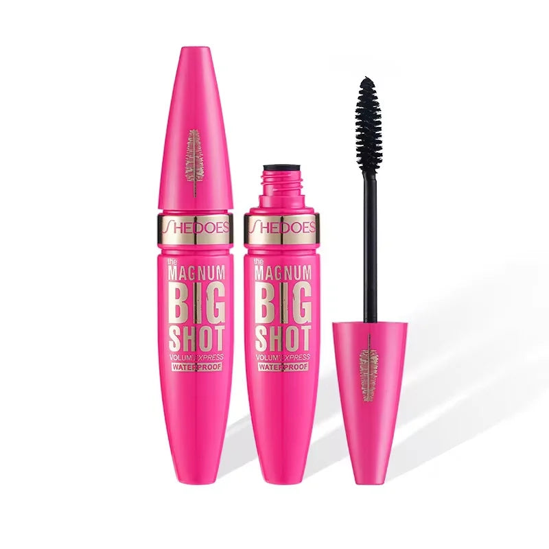 Black waterproof mascara by Blushimmer with lengthening, thickening formula and long-lasting black finish, shown in a sleek tube.