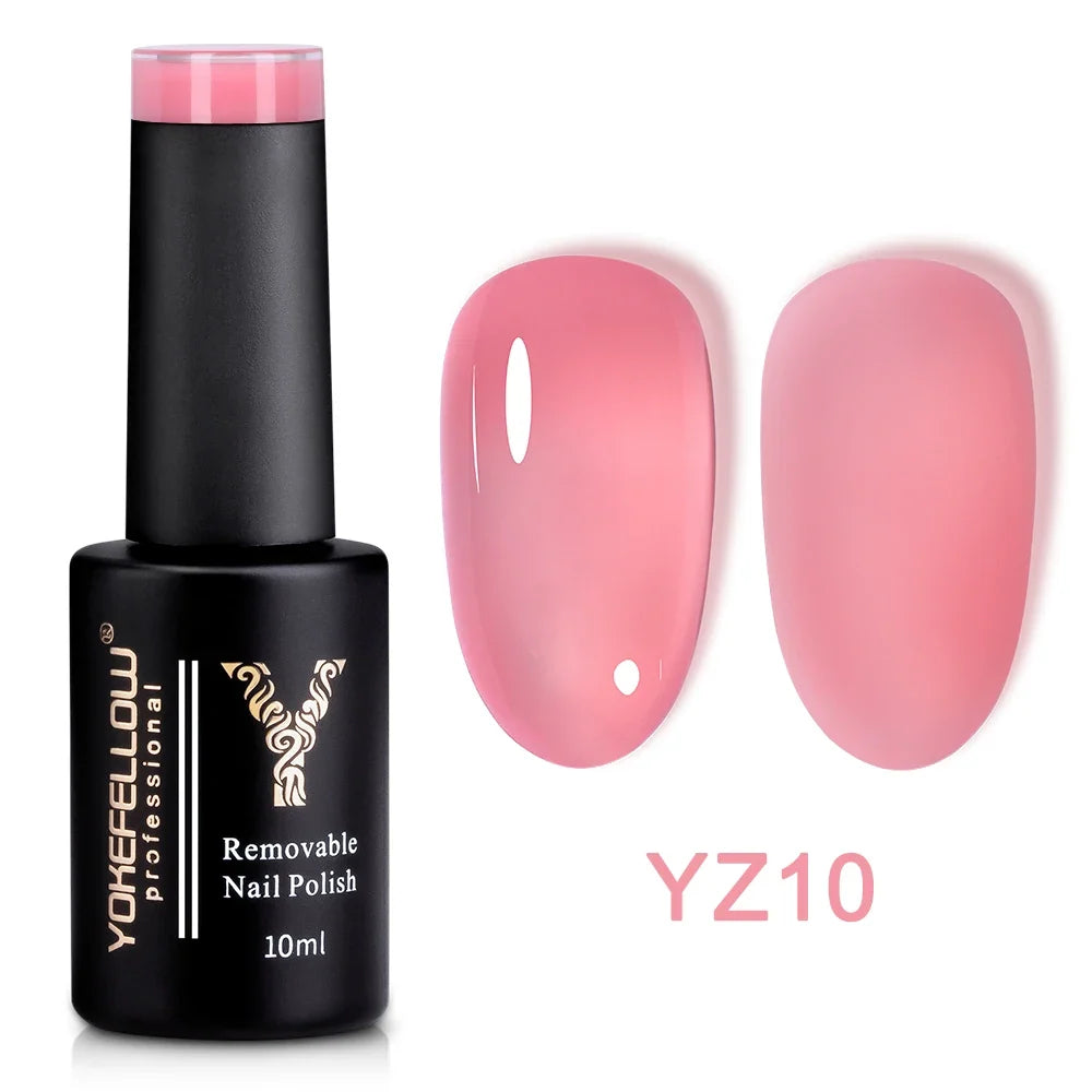 Blushimmer YOKEFELLOW 10ml Nude Gel Nail Polish with translucent pink finish, high-quality soak-off UV gel for long-lasting nails