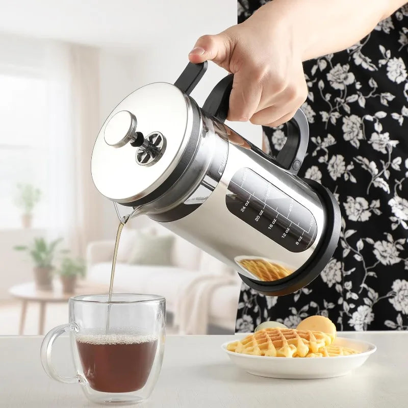 1000ml French Press Coffee Maker Durable Glass Coffee Pot with Reusable Filters Heat-resistant Household Coffee Bar Accessories