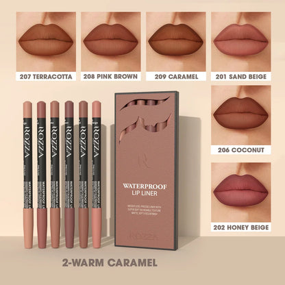 Blushimmer Rozza waterproof lip liner pencil set with soft, blendable matte texture and precise application for defined lips.