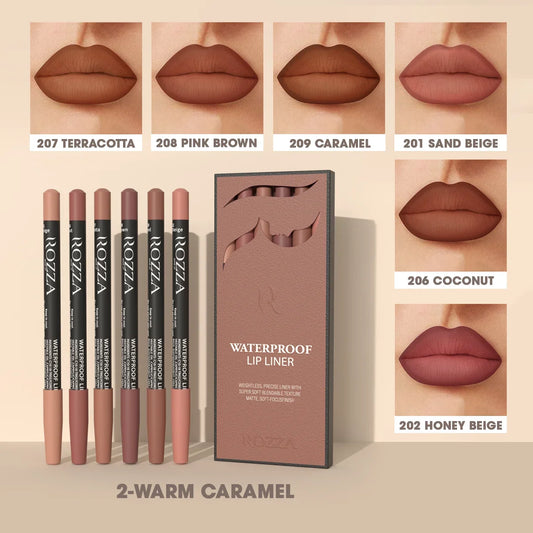 Blushimmer Rozza waterproof lip liner pencil set with soft, blendable matte texture and precise application for defined lips.