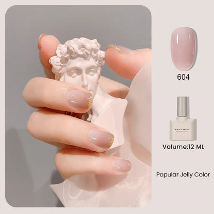 Blushimmer MAYCHAO 12ml jelly gel nail polish top coat in a clear bottle, semi-permanent UV/LED gel for long-lasting manicures.
