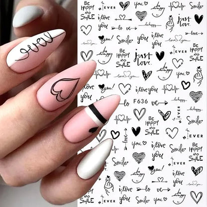 Set of 6PCS Blushimmer 3D Valentine’s Day nail art stickers with cute girl cartoons and love letter designs for phone and nail decoration