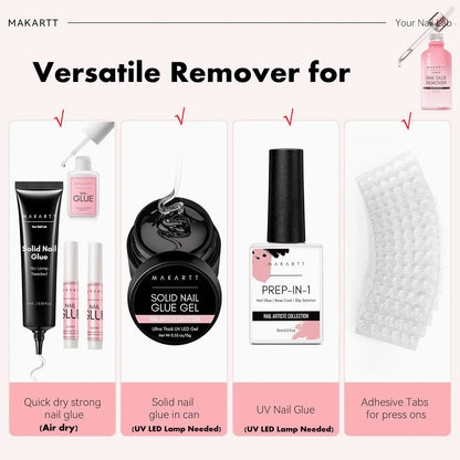 Nail Glue Remover for Press on Nails, 50ML Nail Glue Remover for UV Nail Glue, Non acetone Gentle Glue Off for False Nails Glue