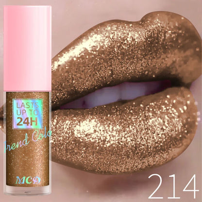 Blushimmer 18-color diamond glitter lip gloss with long-lasting waterproof formula and pearl shine for sparkling lips.