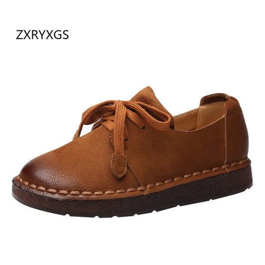 ZXRYXGS Retro Style Top Cowhide Single Shoes Woman New Flats 2025 Winter Soft Sole Comfort Warm Shoes Flat Sneakers Casual Shoes