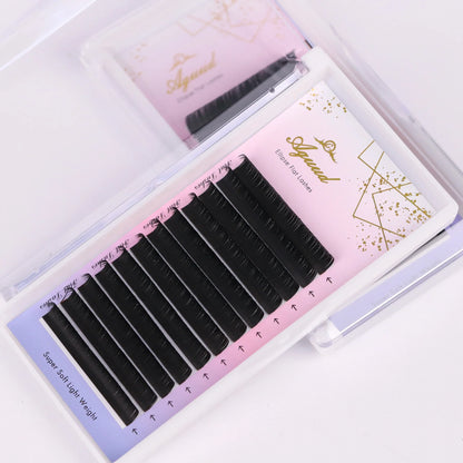 Blushimmer AGUUD Matte Dark Black Ellipse Flat Lashes with double split tips, 0.15 and 0.20 mm, false eyelash extensions.