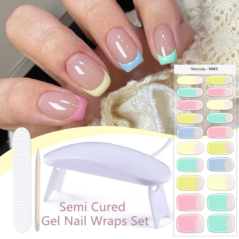 Blushimmer Harunouta 4-piece set of gradient jelly semi-cured gel nail strips in nude pink with waterproof, long-lasting nail stickers.