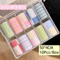 Blushimmer 10-rolls plaid and star nail foil transfer paper set for nail art and manicure decoration, featuring bird and star patterns.