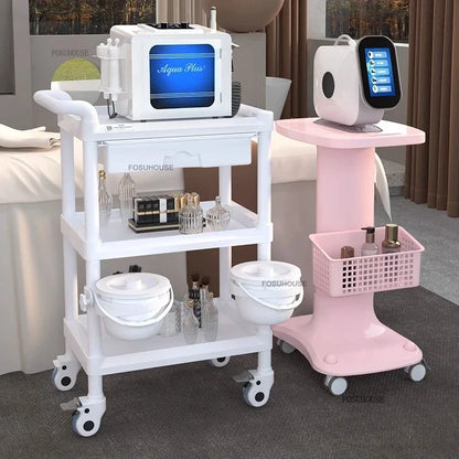 European Plastic Salon Trolleys with Wheels Auxiliary Tool Cart Designer Salon Furniture Beauty Salon Instrument Equipment Shelf