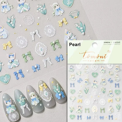 Brown 5D Japanese Kawaii Bear nail art stickers by Blushimmer, self-adhesive cartoon animal nail decals for DIY nail decoration.