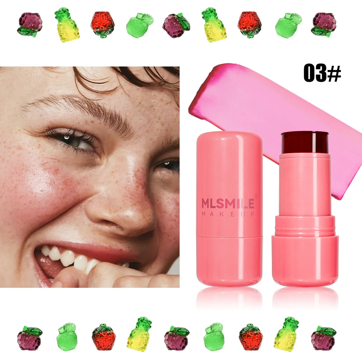 Blushimmer Milk Cooling Water Jelly Tint Lip and Cheek Stick with vibrant, transparent color and sleek stick applicator.