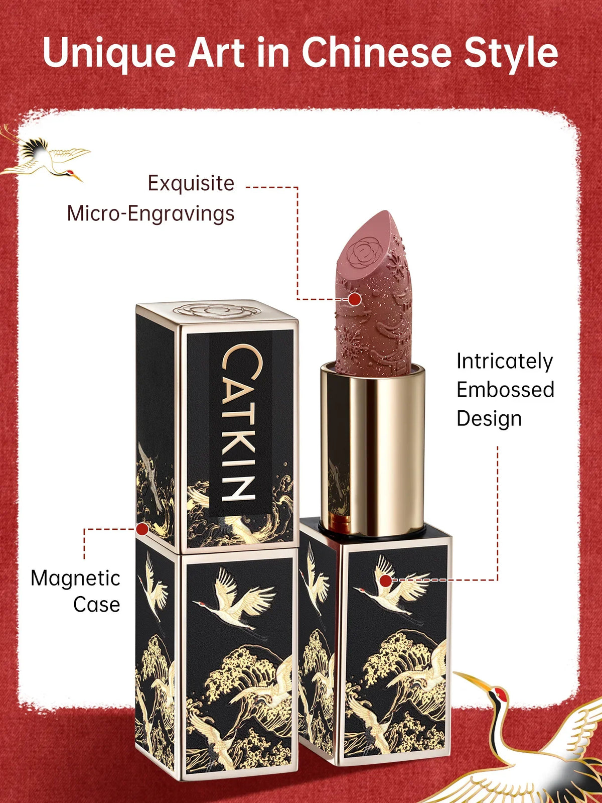 Blushimmer CATKIN Velvet Matte Lipstick in hydrating satin finish, smooth, creamy texture, long-lasting makeup lipstick.