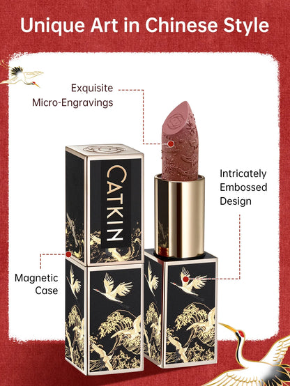 Blushimmer CATKIN Velvet Matte Lipstick in hydrating satin finish, smooth, creamy texture, long-lasting makeup lipstick.