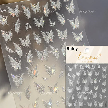 Shiny jelly butterfly 5D nail art sticker with rhinestones and insect design on a clear background for DIY manicure decoration.