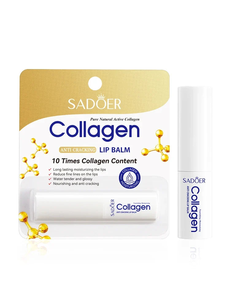 Blushimmer SADOER Collagen Lip Balm in a sleek tube, moisturizing and brightening lips with nourishing, hydrating formula.