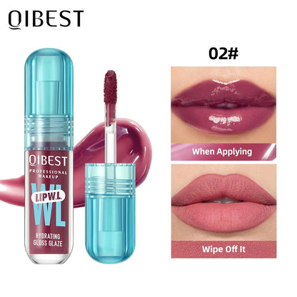 Blushimmer QIBEST Hydrating Crystal Lip Gloss with water-glazed finish, long-lasting moisturizing lip tint, and mirror reflection.