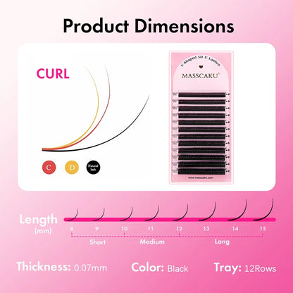 Blushimmer MASSCAKU U-shaped 3D 4D 5D eyelash extensions with C and D curls, natural mink false lashes in premade fan volume style