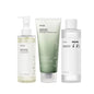 Korean ANUA Heartleaf skincare set including soothing acne toner, daily lotion, deep cleansing foam, and facial cleansing oil.