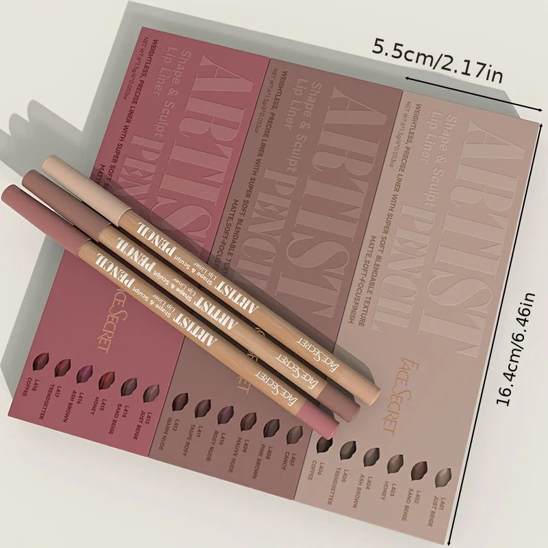 Blushimmer 6pcs velvet matte lip liner pencils set with long-lasting, non-drying formula for lining and filling lips