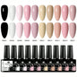Blushimmer 10-piece HEMA-free gel nail polish set with vibrant colors for all-season DIY nail art and long-lasting manicure.