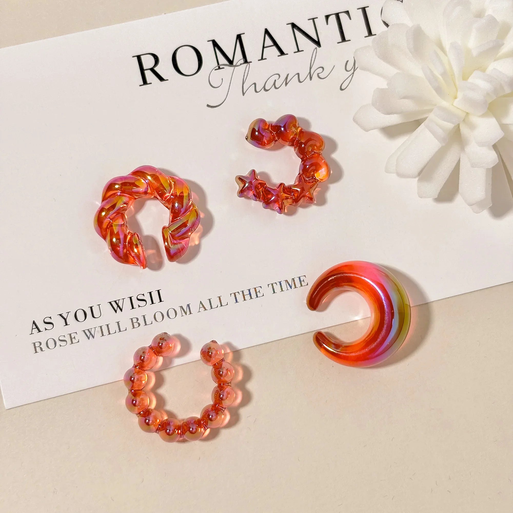 4PCS C-ring No Ear Hole Clip Earrings Ear Bone Clips Transparent Colorful Dopamine Simple High-end Earring Set Jewelry Wholesale