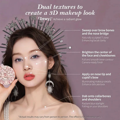 Blushimmer The Flower Knows Little Angel Collection face powder palette with highlight, contour, and illuminating shades, 8g.