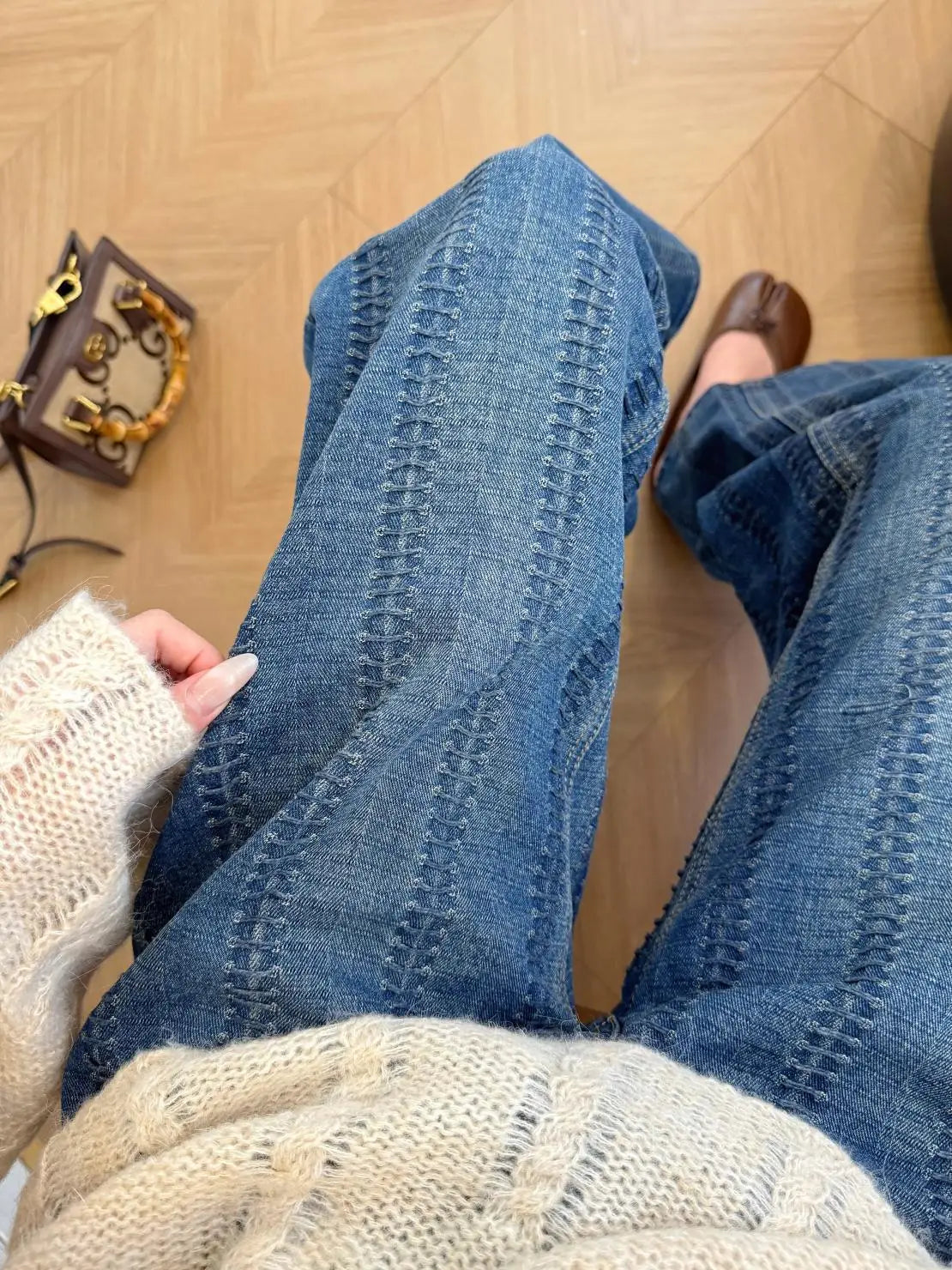 Blue Casual Heavy Craftsmanship High Waist Wide Leg Jeans For Women 2025 New Version, Good-Looking Straight Leg Pants